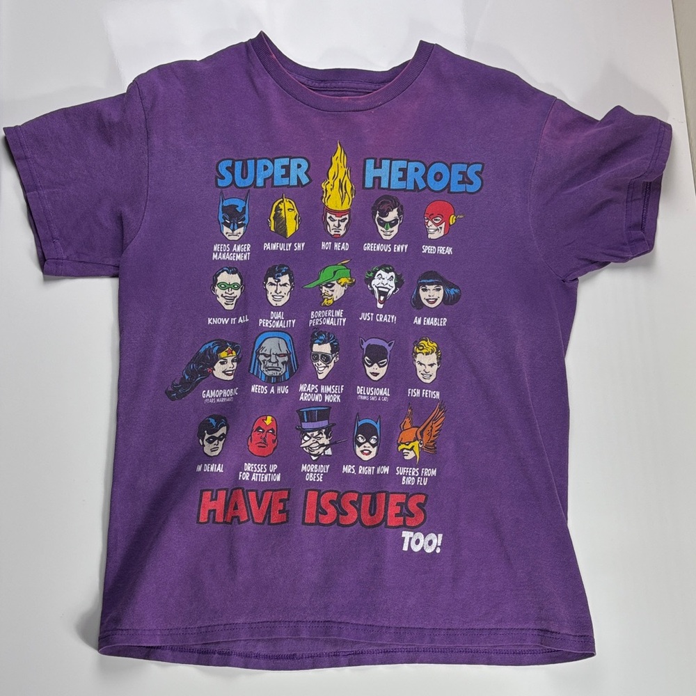 Purple Super Heroes HAVE ISSUES TOO! Graphic Tee Size SMALL